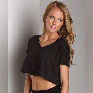 Free People Intimately Little Black Tee loose fit cropped v neck tee Oversized
